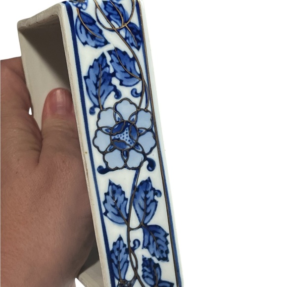 Vintage Porcelain Oriental Floral Trinket Box gold accents Lidded Box numbered - Picture 11 of 15